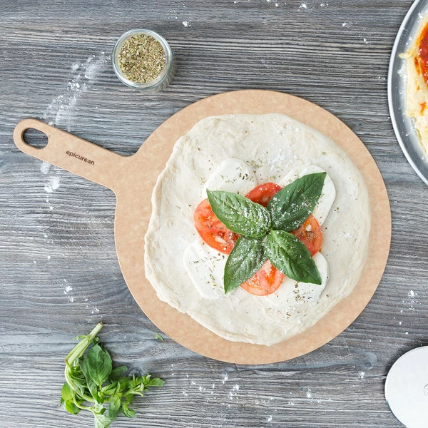 Epicurean 12" Natural Richlite Wood Fiber Round Pizza Board With 5" Handle 429-171201 1 Epicurean 12" Natural Richlite Wood Fiber Round Pizza Board With 5" Handle 429-171201