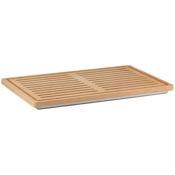 Frilich ETO000E001 Elegance 22 13/16" X 14 11/16" X 1 3/8" Wooden Bread Cutting Board With Stainless Steel Reservoir 1 Frilich ETO000E001 Elegance 22 13/16" X 14 11/16" X 1 3/8" Wooden Bread Cutting Board With Stainless Steel Reservoir
