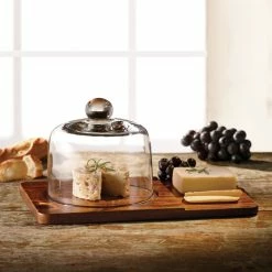 The Jay Companies American Atelier 12" X 7 15/16" X 6 3/16" Madera Wood Cheese Board With Glass Dome Cover