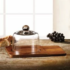 The Jay Companies American Atelier 12" X 7 15/16" X 6 3/16" Madera Wood Cheese Board With Glass Dome Cover -Microban Shop 1901792