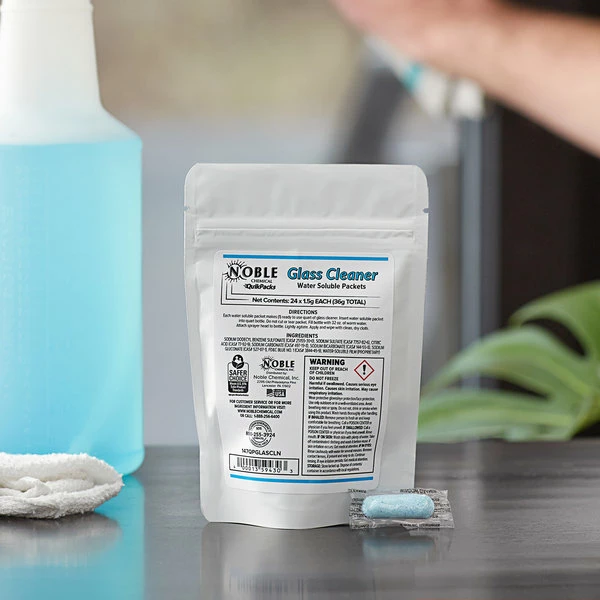 Noble Chemical QuikPacks 1.5 Gram Glass Cleaner Packets - 24/Bag 1 Noble Chemical QuikPacks 1.5 Gram Glass Cleaner Packets - 24/Bag