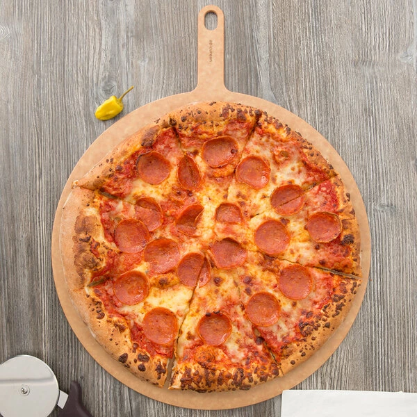 Epicurean 18" Natural Richlite Wood Fiber Round Pizza Board With 5" Handle 429-231801 1 Epicurean 18" Natural Richlite Wood Fiber Round Pizza Board With 5" Handle 429-231801