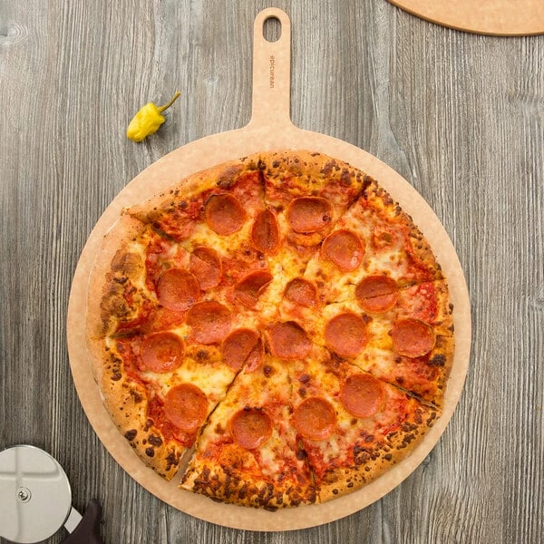 Epicurean 16" Natural Richlite Wood Fiber Round Pizza Board With 5" Handle 429-211601 1 Epicurean 16" Natural Richlite Wood Fiber Round Pizza Board With 5" Handle 429-211601