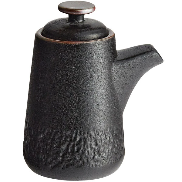 Acopa Heika 3.7 Oz. Black Matte Textured Stoneware Soy Sauce Pourer - 12/Case 2 Acopa Heika 3.7 Oz. Black Matte Textured Stoneware Soy Sauce Pourer - 12/Case - Image 2