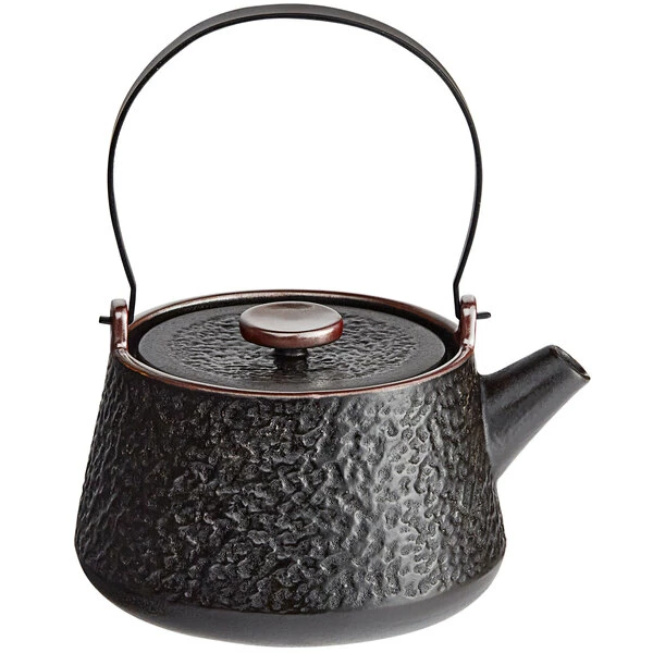 Acopa Heika 24 Oz. Black Matte Textured Stoneware Teapot With Lid 2 Acopa Heika 24 Oz. Black Matte Textured Stoneware Teapot With Lid - Image 2