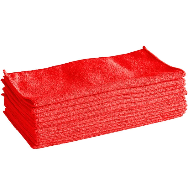 Lavex Janitorial 12" X 12" Red Microfiber General Purpose Cloth - 12/Pack 2 Lavex Janitorial 12" X 12" Red Microfiber General Purpose Cloth - 12/Pack - Image 2