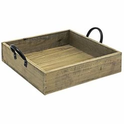 Front Of The House 9 3/4" X 2 1/4" Rustic Wood Square Serving Tray With Handles - 4/Case