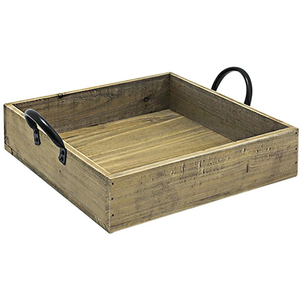 Front Of The House 9 3/4" X 2 1/4" Rustic Wood Square Serving Tray With Handles - 4/Case 1 Front Of The House 9 3/4" X 2 1/4" Rustic Wood Square Serving Tray With Handles - 4/Case