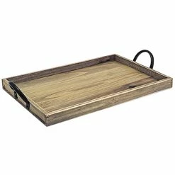 Front Of The House 13" X 9" X 1" Rustic Wood Rectangular Serving Tray With Handles - 4/Case
