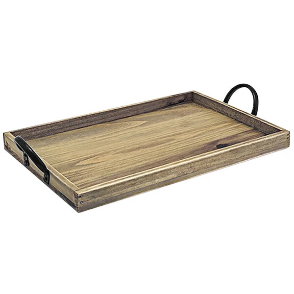 Front Of The House 13" X 9" X 1" Rustic Wood Rectangular Serving Tray With Handles - 4/Case 1 Front Of The House 13" X 9" X 1" Rustic Wood Rectangular Serving Tray With Handles - 4/Case