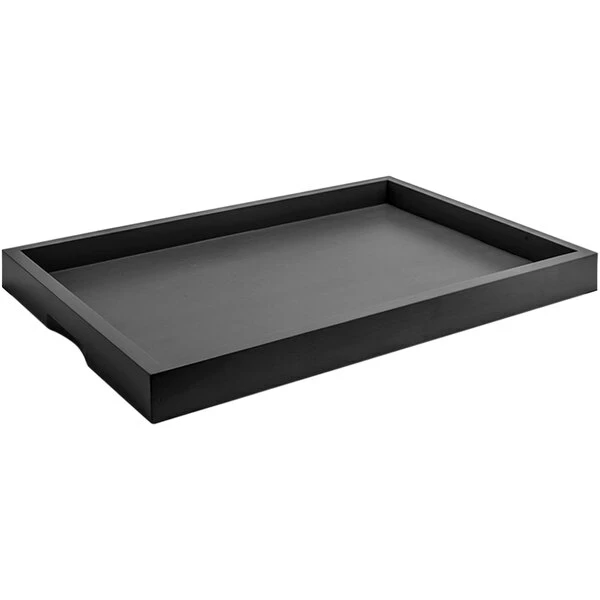 Front Of The House 19" X 13" X 1 1/2" Black Bamboo Rectangular Serving Tray - 4/Case 1 Front Of The House 19" X 13" X 1 1/2" Black Bamboo Rectangular Serving Tray - 4/Case