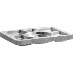 Choice 15 1/2" X 11 1/2" Stainless Steel Rectangular 6 Compartment Tray With Circle Center - 12/Pack -Microban Shop 2229641
