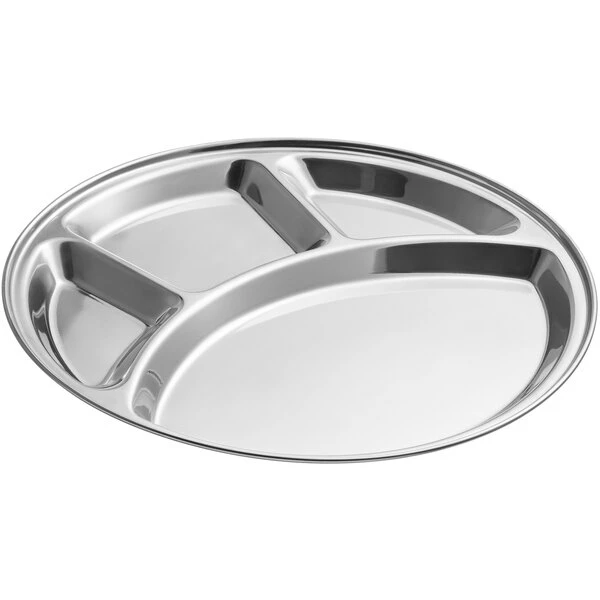 Choice 12 1/2" Stainless Steel 4 Compartment Plate / Thali 2 Choice 12 1/2" Stainless Steel 4 Compartment Plate / Thali - Image 2