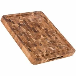 Teakhaus Butcher Block 17" X 12" X 1 1/2" End Grain Teakwood Carving / Cutting Board With Juice Canal And Hand Grips 311